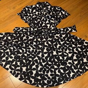 INC International Concepts Monochrome Black White Abstract Belted Dress